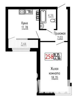 1-к квартира, строящийся дом, 45м2, 20/27 этаж