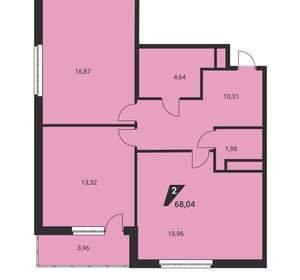 2-к квартира, вторичка, 68м2, 21/25 этаж
