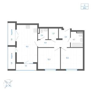2-к квартира, вторичка, 69м2, 7/10 этаж