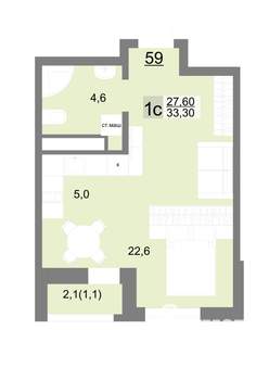 Студия квартира, вторичка, 33м2, 10/26 этаж