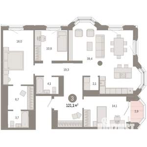 3-к квартира, вторичка, 121м2, 15/24 этаж