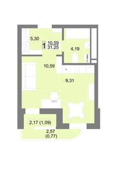 Студия квартира, строящийся дом, 31м2, 11/22 этаж