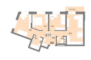 3-к квартира, вторичка, 73м2, 9/18 этаж