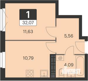 1-к квартира, вторичка, 32м2, 15/15 этаж