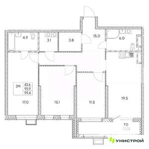 3-к квартира, вторичка, 99м2, 6/31 этаж