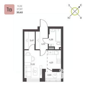 Студия квартира, строящийся дом, 31м2, 15/23 этаж