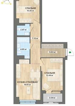 2-к квартира, вторичка, 63м2, 4/9 этаж