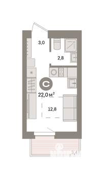 Студия квартира, вторичка, 22м2, 6/9 этаж