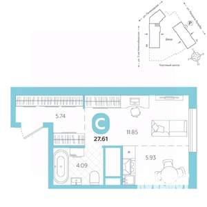 Студия квартира, вторичка, 28м2, 22/24 этаж