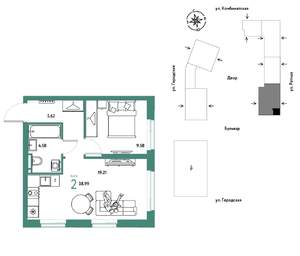 2-к квартира, строящийся дом, 39м2, 16/24 этаж