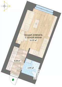 Студия квартира, вторичка, 25м2, 24/26 этаж