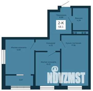 2-к квартира, вторичка, 58м2, 19/25 этаж