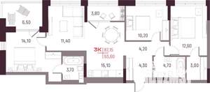 3-к квартира, вторичка, 87м2, 25/25 этаж