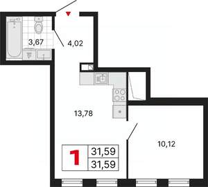 1-к квартира, вторичка, 32м2, 21/25 этаж