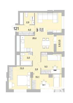 3-к квартира, вторичка, 74м2, 17/24 этаж