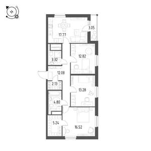 3-к квартира, строящийся дом, 89м2, 3/25 этаж