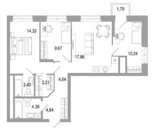 3-к квартира, вторичка, 74м2, 17/31 этаж