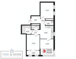 3-к квартира, вторичка, 63м2, 15/25 этаж