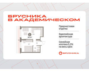 1-к квартира, вторичка, 39м2, 8/9 этаж