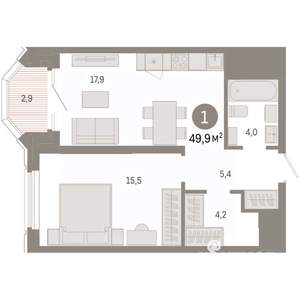 1-к квартира, вторичка, 50м2, 21/24 этаж