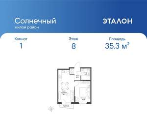 1-к квартира, вторичка, 35м2, 8/15 этаж