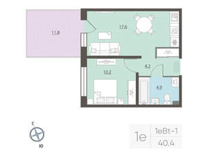 1-к квартира, вторичка, 40м2, 3/25 этаж