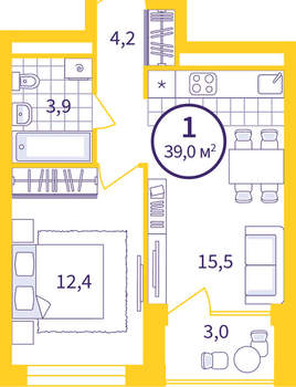 1-к квартира, вторичка, 37м2, 21/24 этаж