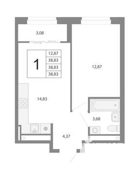 1-к квартира, вторичка, 39м2, 7/25 этаж