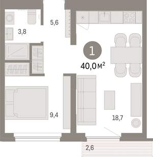 1-к квартира, вторичка, 40м2, 7/9 этаж