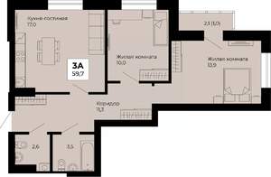 2-к квартира, строящийся дом, 59м2, 3/25 этаж