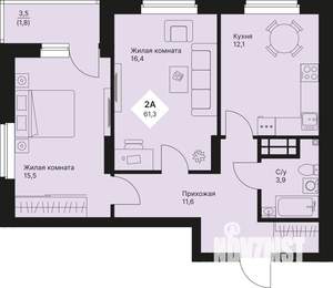 2-к квартира, вторичка, 61м2, 8/25 этаж