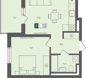 1-к квартира, вторичка, 48м2, 4/4 этаж