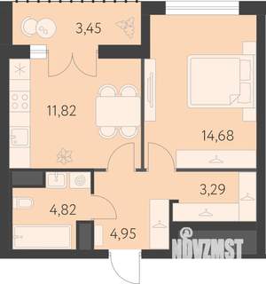 1-к квартира, вторичка, 41м2, 8/16 этаж