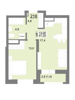 1-к квартира, вторичка, 41м2, 25/26 этаж