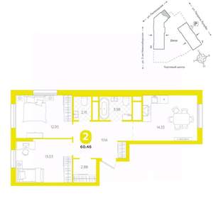 2-к квартира, вторичка, 60м2, 7/24 этаж