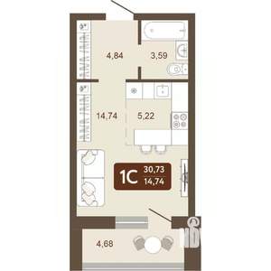 1-к квартира, вторичка, 31м2, 23/24 этаж