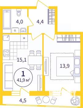 1-к квартира, вторичка, 40м2, 6/8 этаж