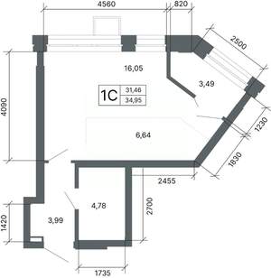 Студия квартира, вторичка, 35м2, 24/27 этаж