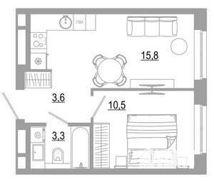1-к квартира, вторичка, 33м2, 10/25 этаж