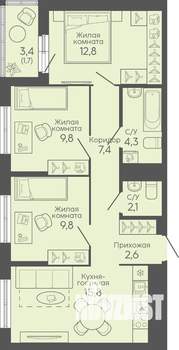3-к квартира, вторичка, 66м2, 9/16 этаж
