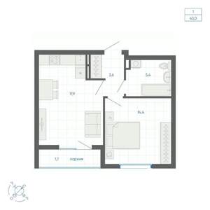 1-к квартира, вторичка, 43м2, 22/32 этаж