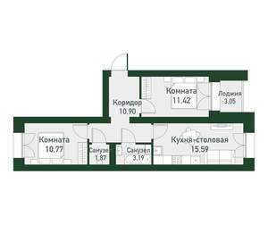 2-к квартира, вторичка, 52м2, 2/4 этаж