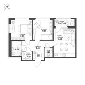 2-к квартира, строящийся дом, 66м2, 7/16 этаж
