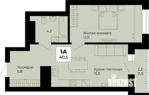 1-к квартира, строящийся дом, 41м2, 12/25 этаж