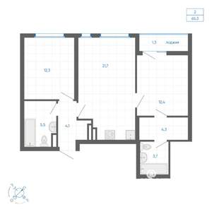 2-к квартира, вторичка, 65м2, 28/32 этаж