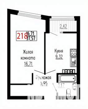 1-к квартира, вторичка, 38м2, 17/27 этаж