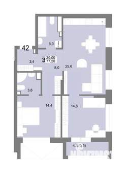 3-к квартира, вторичка, 77м2, 8/25 этаж