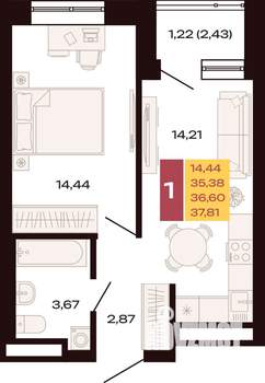 1-к квартира, вторичка, 38м2, 26/30 этаж