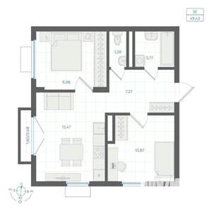 2-к квартира, вторичка, 49м2, 4/4 этаж