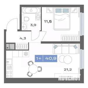 1-к квартира, строящийся дом, 41м2, 4/25 этаж